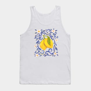 Lemon Delight Hand-Painted Mediterranean Tile Style Citrus Tank Top